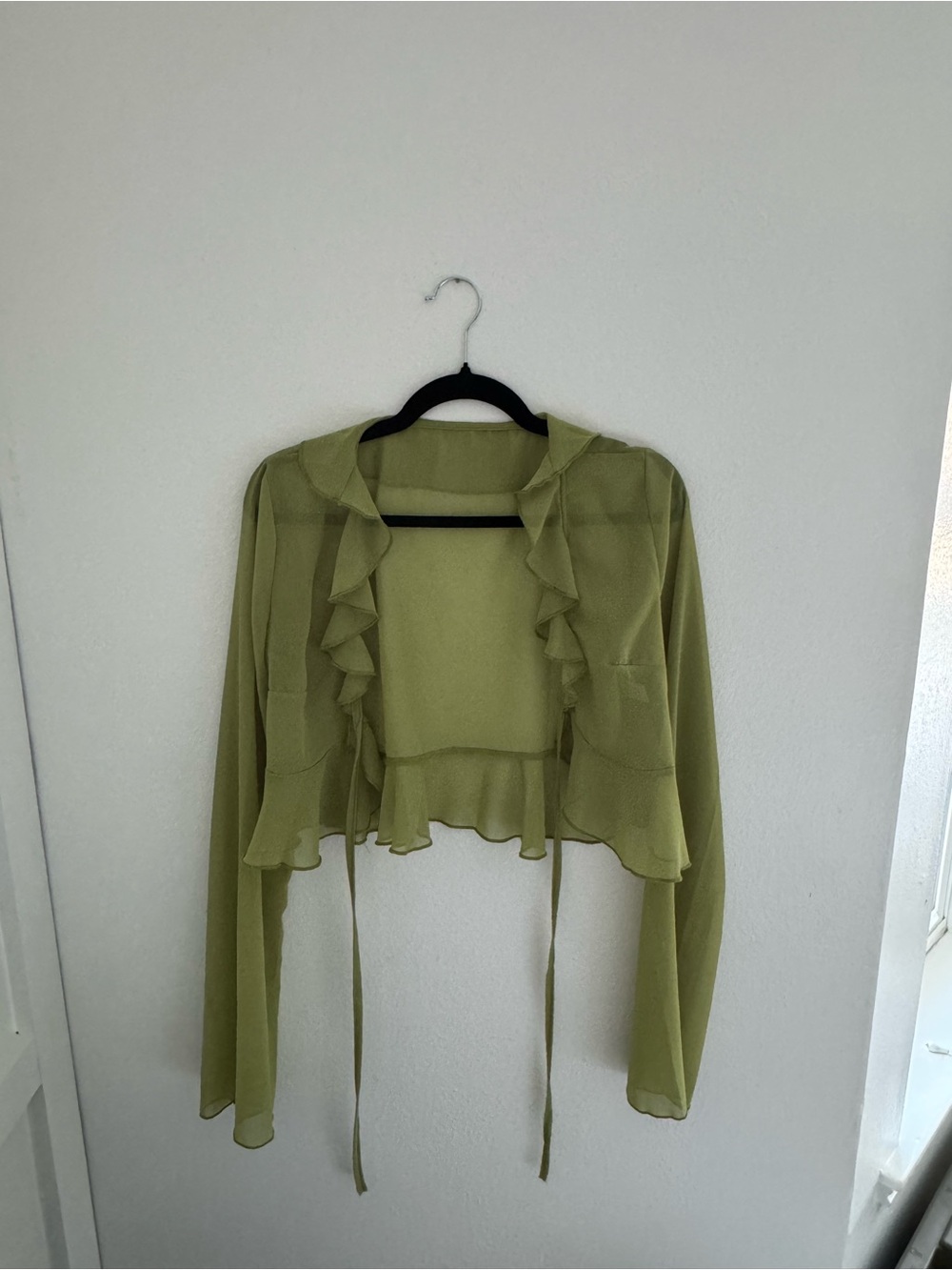 Ruffled Tie-Front Blouse in Olive Green